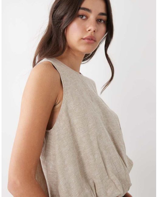 Monki Natural Linen Blend Bubble Top