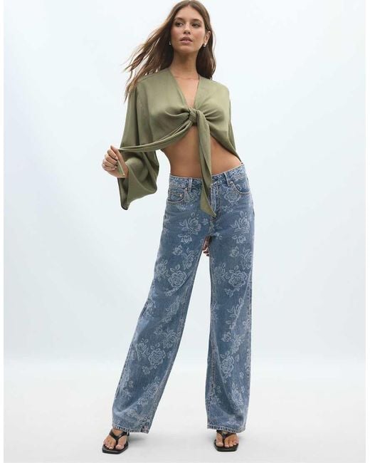 Stradivarius Green Flowing Open Blouse