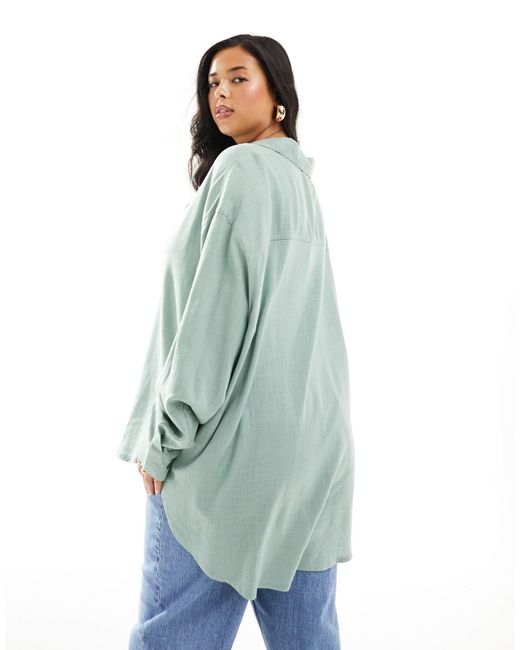 ASOS Green Asos Design Curve Relaxed Shirt With Linen