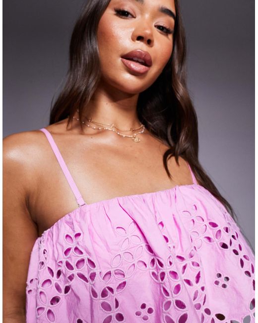 River Island Purple Broderie Cropped Cami Top Co-ord