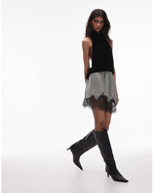 TOPSHOP White Velvet Mini Skirt