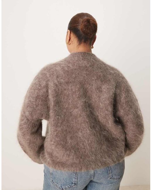 ASOS Brown Asos Design Curve Premium Mohair Wide Sleeve Jumper With V Neck