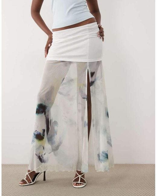 ASOS White Printed Mesh Co-ord Maxi Skirt With Slit