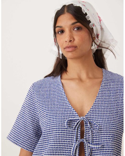 Top d'ensemble noué devant en crépon - vichy Jdy en coloris Blue