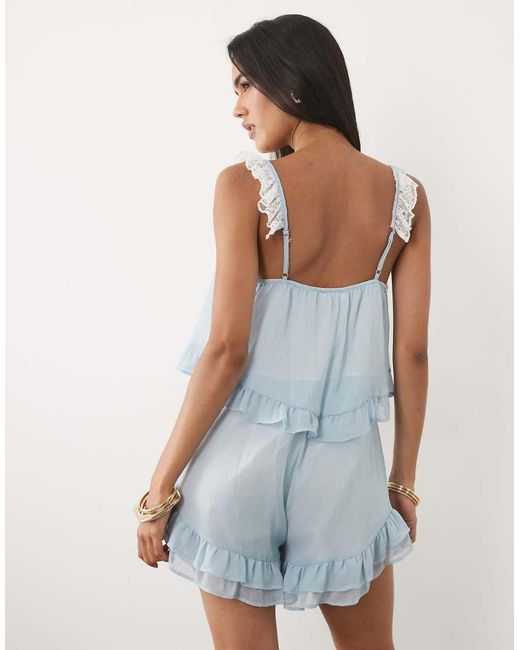 Miss Selfridge Blue Lace Trim Playsuit
