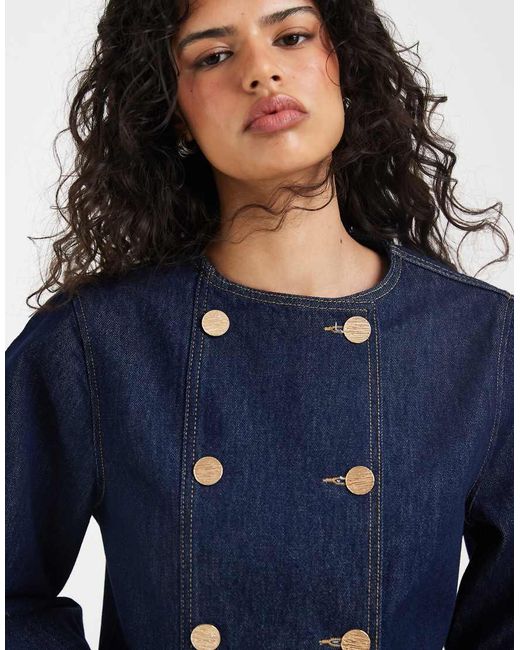 ASOS Blue Denim Double Breasted Cocoon Sleeve Jacket