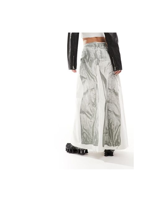 Weekday White Anaheim Denim Midaxi Skirt With Jeans Graphic Print