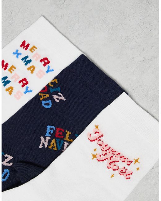 ASOS Blue Christmas 3 Pack Socks With Feliz Navidad Graphic for men