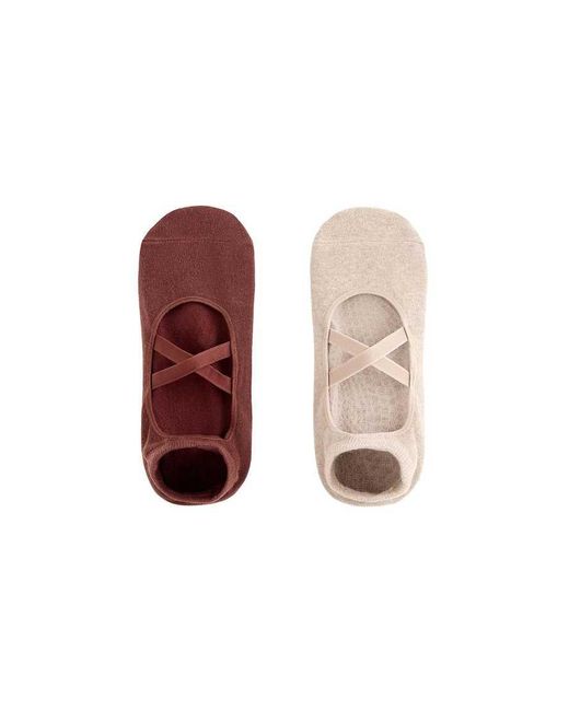 Oysho Red 2 Pairs Of Cotton Blend Sneaker Yoga And Pilates Socks With Crossover Straps
