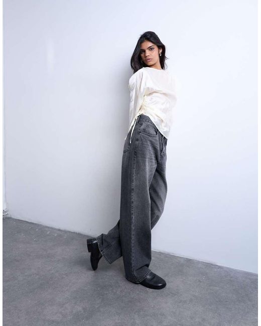 TOPSHOP White Long Sleeve Ruched Side Top