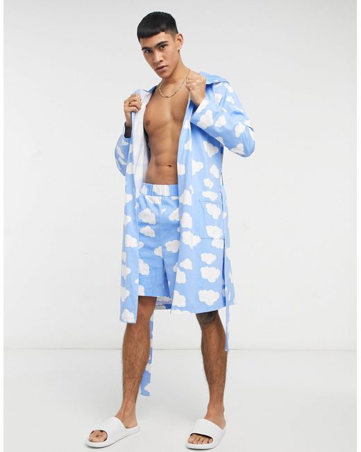 ASOS Blue Co-ord Cloud Print Dressing Gown for men