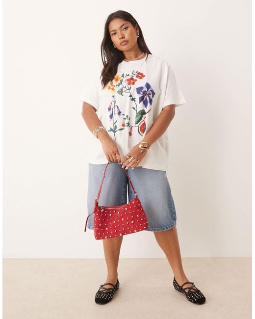 ASOS White Asos Design Curve Regular Fit T-shirt With Floral Fig Graphic