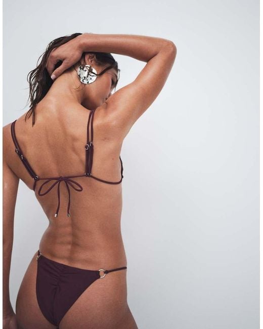 ASOS Red Isla San Andreas High Leg Tanga Bikini Bottoms With Eyelet Detail
