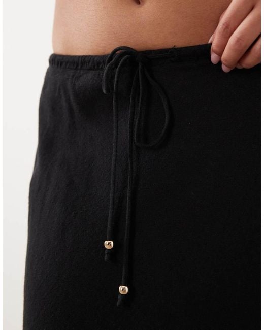 New Look Black Linen Blend Bias Midi Skirt