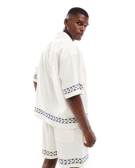Chemise d'ensemble imprimée en lin - crème Jack & Jones pour homme en coloris White