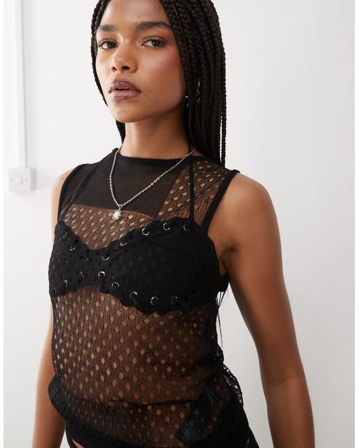 Collusion Black Patch Work Mesh Top