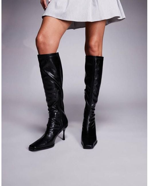 Public Desire Black Scorpion Square Toe Heeled Knee Boots