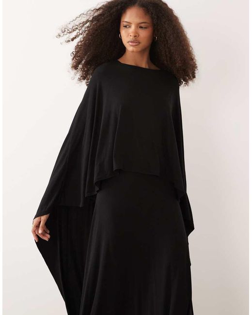 Iyal Black Jersey High Low Drape Detail Cape Top