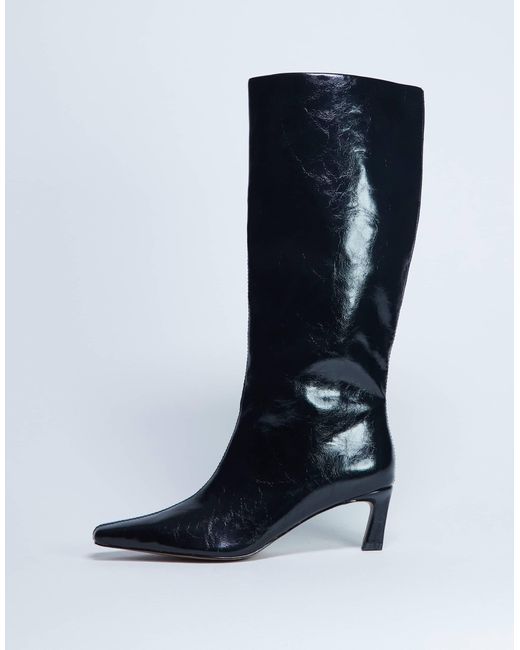 TOPSHOP Black Tanya Point Toe Knee High Boot