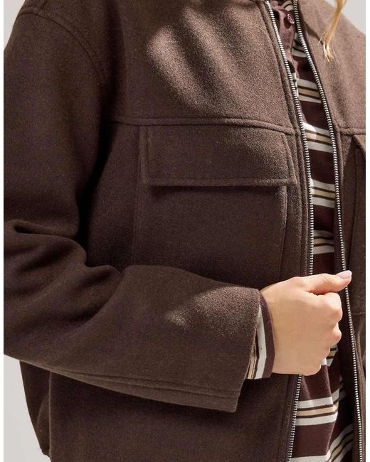 Long Tall Sally Brown Brushed Pocket Bomber Jacket