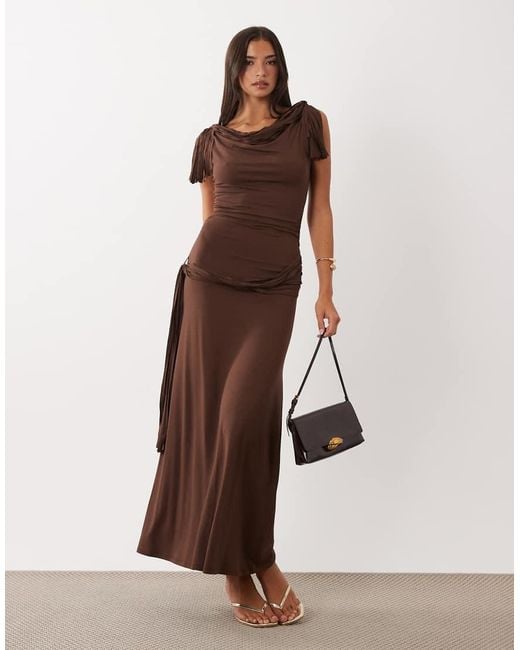 ASOS Brown Fringe Detail Midi Dress