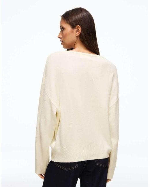Bershka Natural Oversize V-Neck Jumper