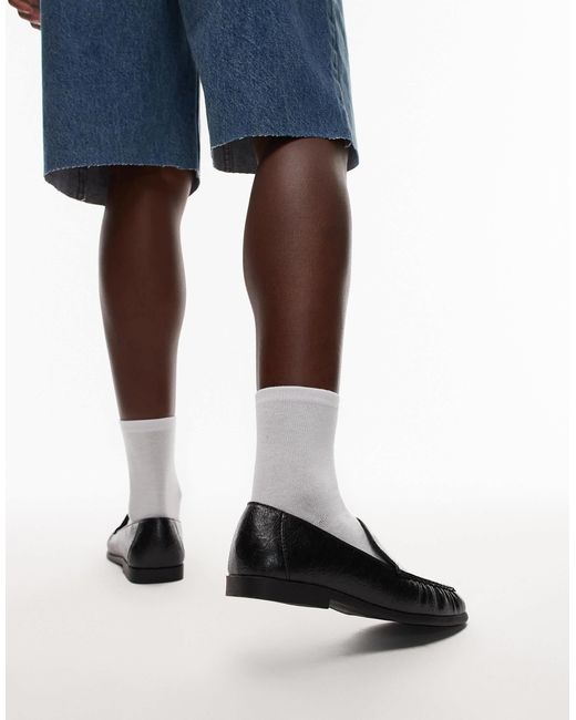 TOPSHOP Black Connell Ruched Flat Shoe Loafers