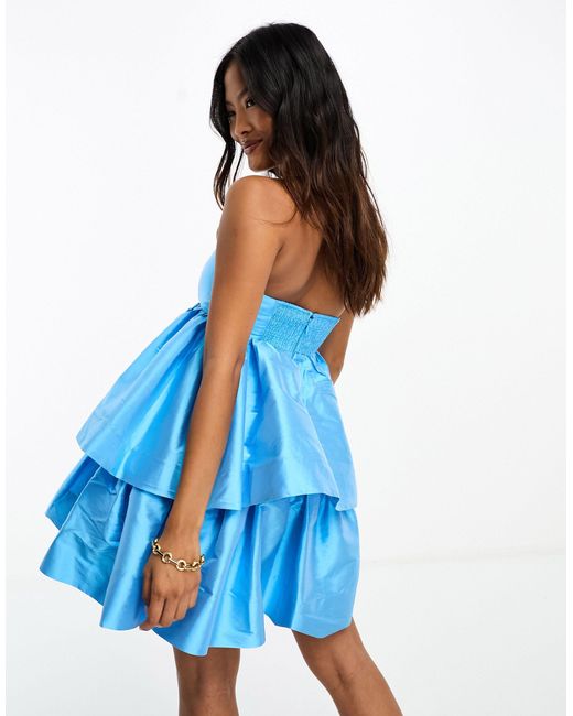 Forever New Blue Bandeau Tiered Babydoll Mini Dress