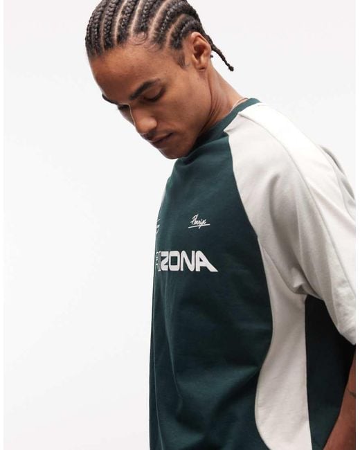 ASOS Green Boxy Oversized T-shirt With Cut And Sew Paneling And Sports Graphics for men