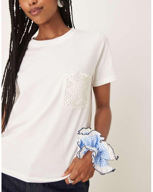 Jdy White Crochet Pocket Detail T-shirt