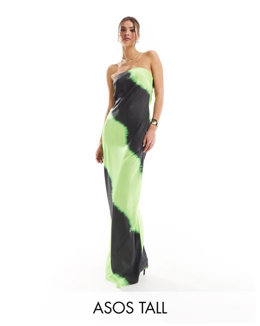 ASOS Green Asos Design Tall Satin Bandeau Bias Maxi Dress With Tie Back
