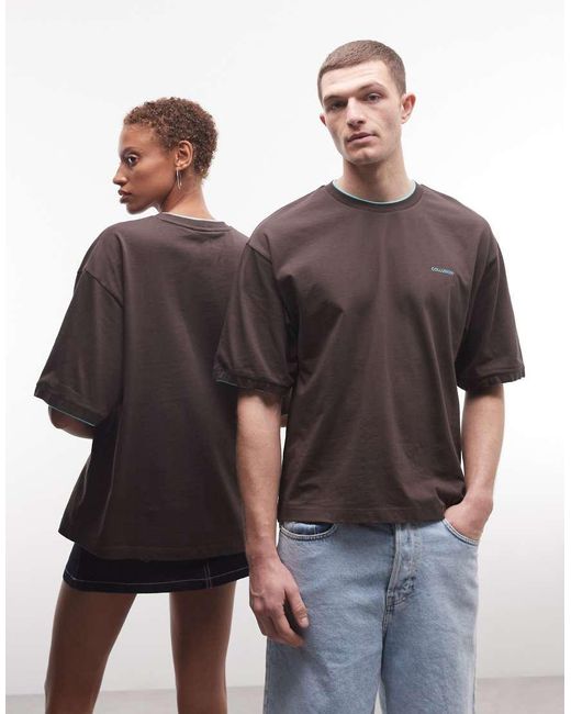 Collusion Brown Unisex Double Layer Boxy T-shirt