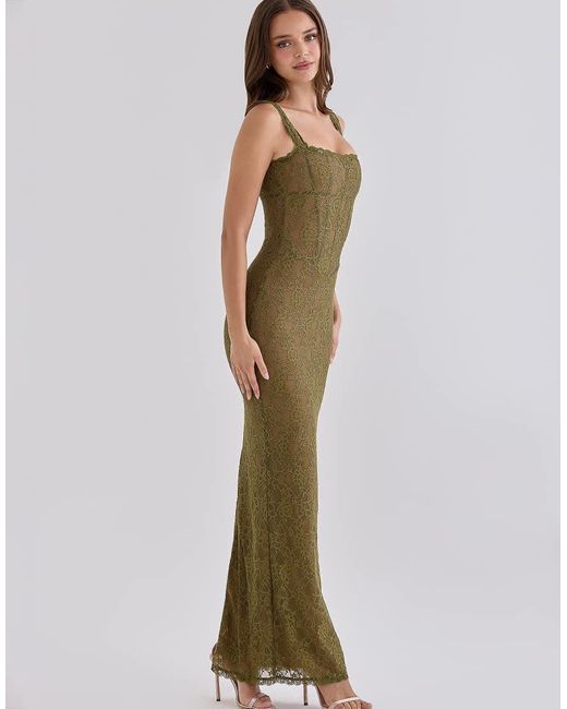 House Of Cb Green Aureliana Lace Scallop Trim Maxi Dress