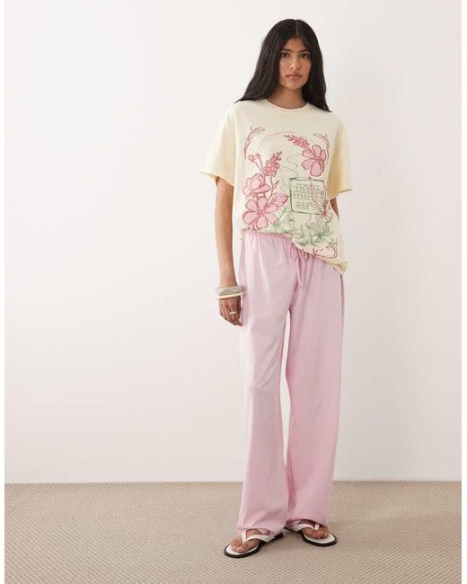 Miss Selfridge Natural Oversized T-Shirt With Flower Festival Graphic
