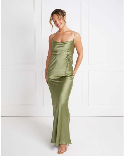Six Stories Green Bridesmaid Satin Cami Bias Maxi Dress