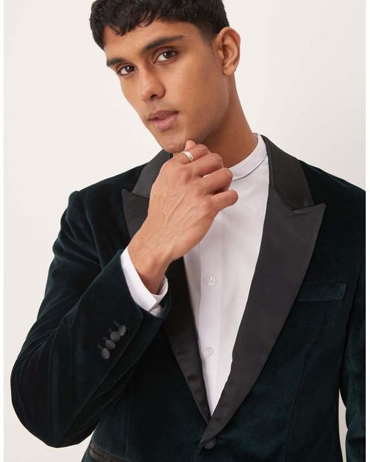 Abercrombie & Fitch Black Single Breasted Satin Trim Velvet Blazer for men