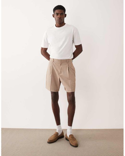 ASOS Natural Tailored Pleated Wide Shorts for men