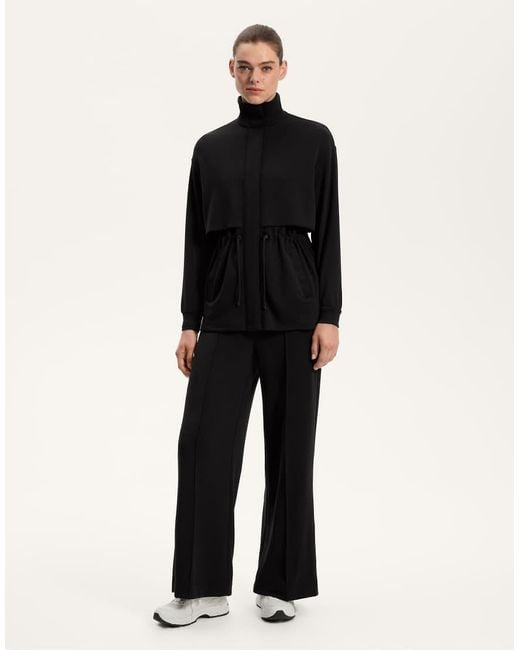 Oysho Black Long Jacket With Soft-touch Modal And Pockets