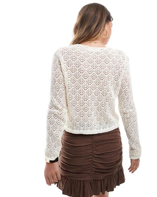Stradivarius White – langärmlige strickjacke aus feinstrick