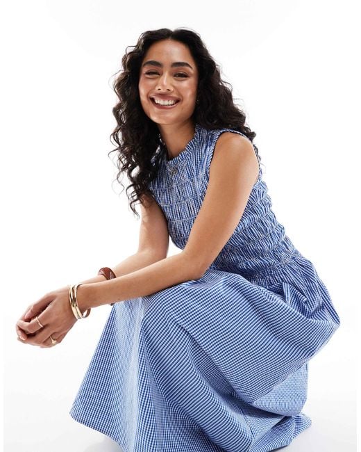 fairy vibes tulle gathered detail halter maxi dress Blue Gingham Balloon Sleeve Mini Dress main image 0