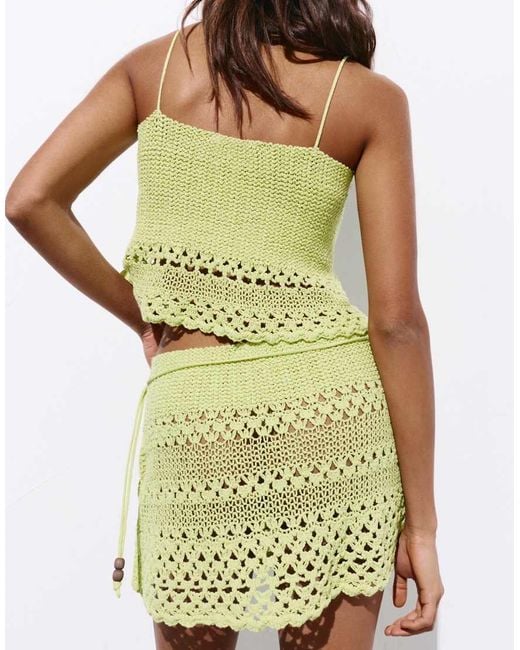 Pull&Bear Green Crochet Strappy Top