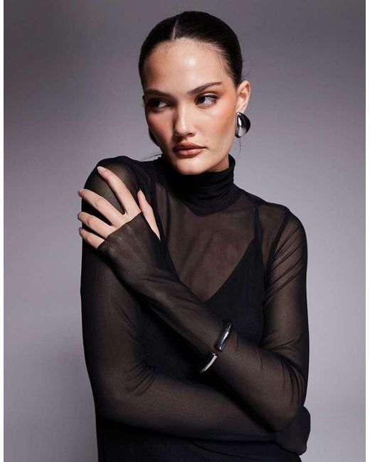 Vestido Midi Con Cuello Alto De Malla Shailene De AFRM de color Black