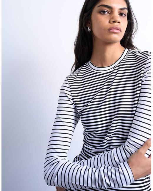 Top A Rayas De Manga Larga Con Espalda En Contraste De -Negro TOPSHOP de color Blue
