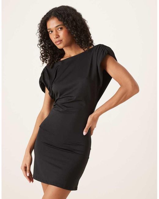 ASOS Black Shoulder Pad Detail Cowl Back Mini Dress