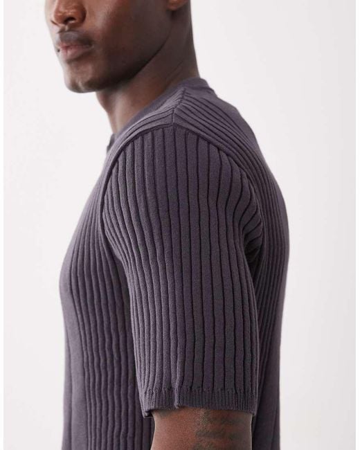 ASOS Purple Knitted Ribbed Henley for men