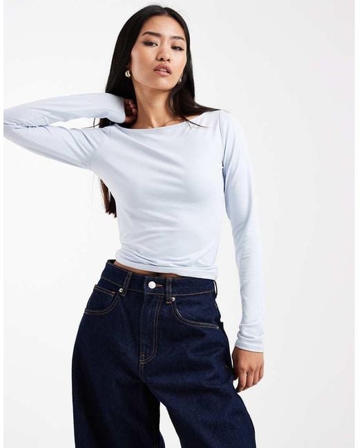 Hollister White Long Sleeve Slash Neck Seamless Top