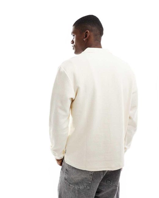 Only & Sons White Long Sleeve 1/4 Zip Polo Top for men