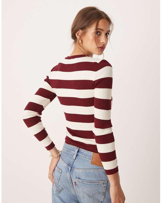 Maglione A Righe Bordeaux Con Scollo Rotondo di Jdy in Blue