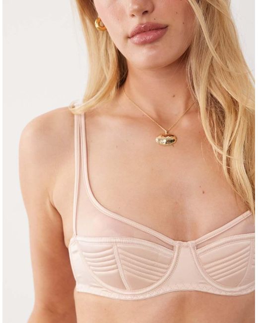 ASOS Brown Pamela Satin & Mesh Quilted High Apex Balcony Underwired Bra