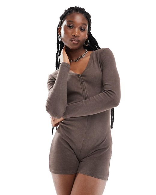 Collusion Brown Washed Long Sleeve Romper